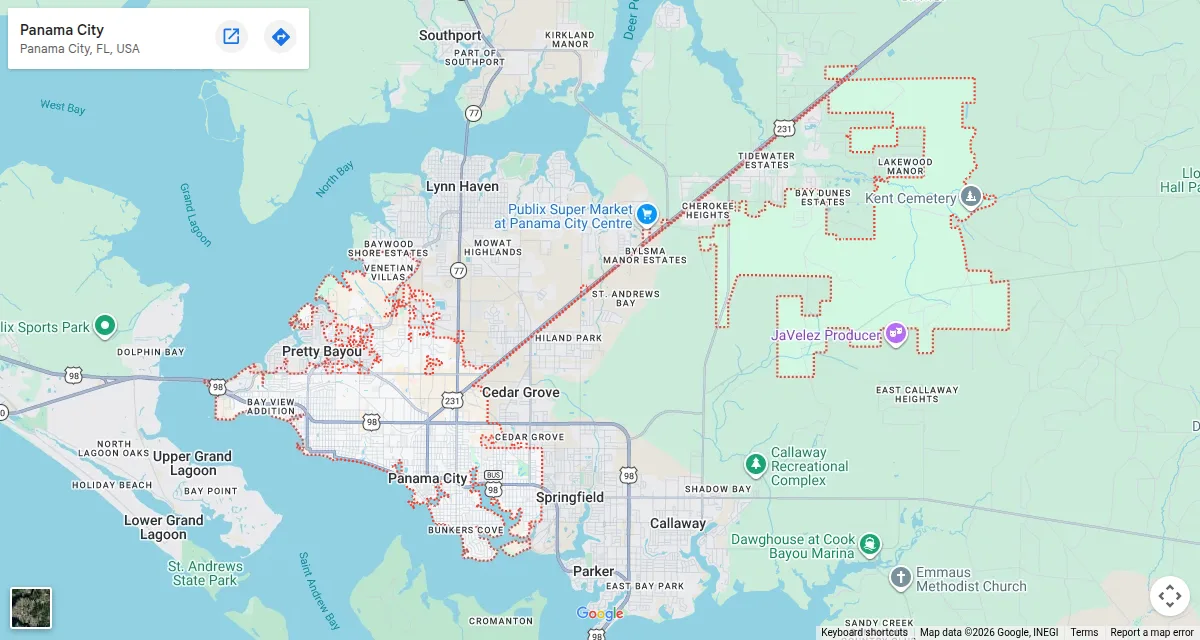 Map of Panama City, Florida