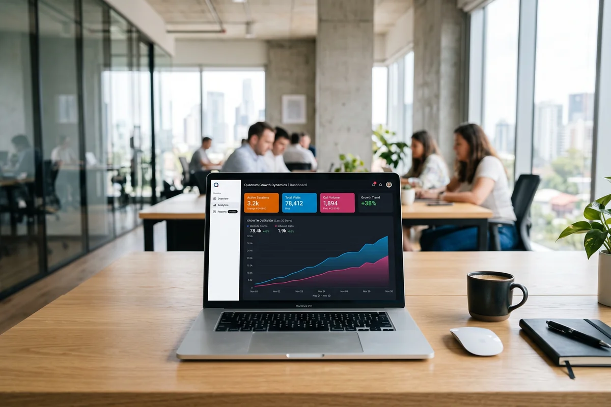 Completed website with rising analytics graph